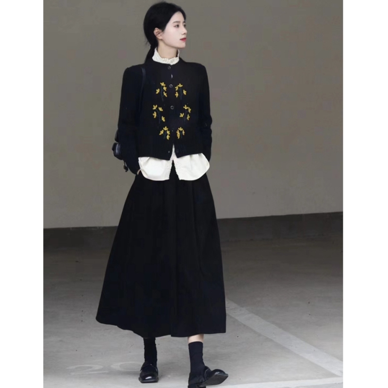 深秋冬女裝2023茶系穿搭一整套微胖氣質時尚韓劇高級感三件套裝裙