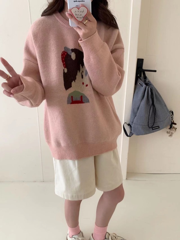 慵懶風小女孩套頭毛衣女2023秋冬新款寬鬆百搭長袖小眾針織衫上衣