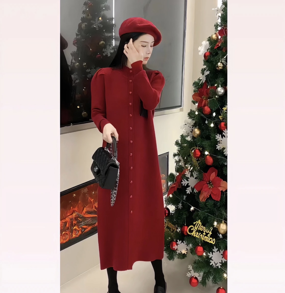 九依定製.冬意風濃冬季設計感加厚顯瘦氣質輕奢網紅寬鬆連衣裙
