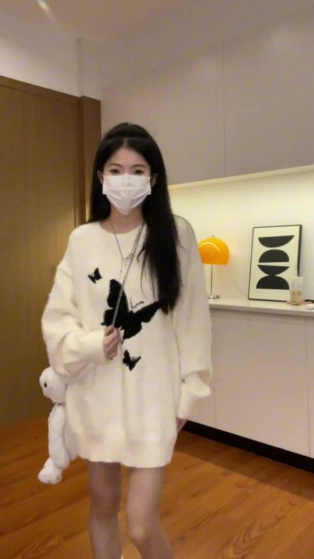 軟糯溫柔蝴蝶慵懶風秋冬新款毛衣女寬鬆復古仿水貂絨甜辣針織衫厚