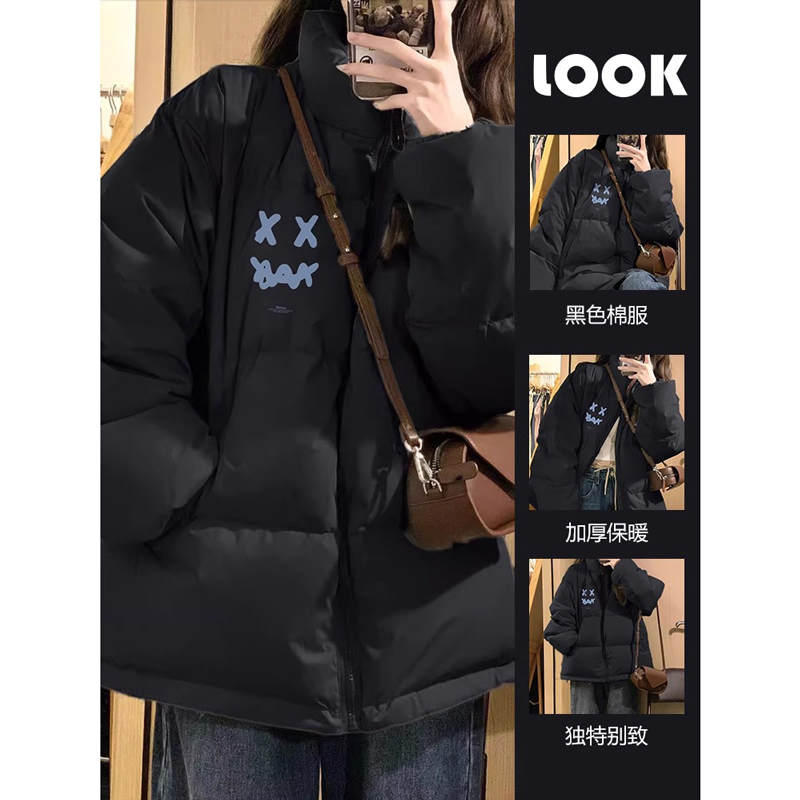 American retro hiphop lazy down jacket, cotton jacket, women's winter thickened bread jacket, high-end little man jacket
