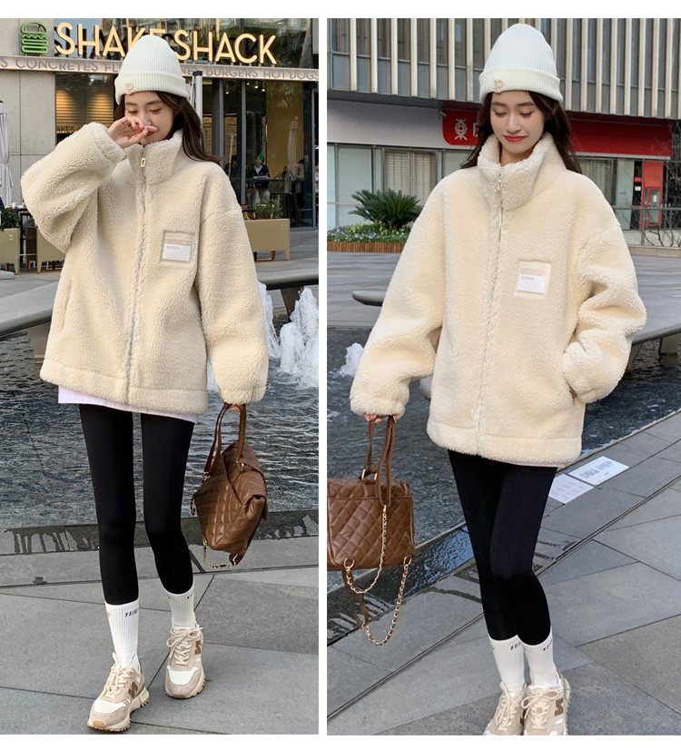 Thickened lamb wool cotton coat for women autumn and winter 2023 new Korean style high-end and super good-looking polar fleece cotton coat