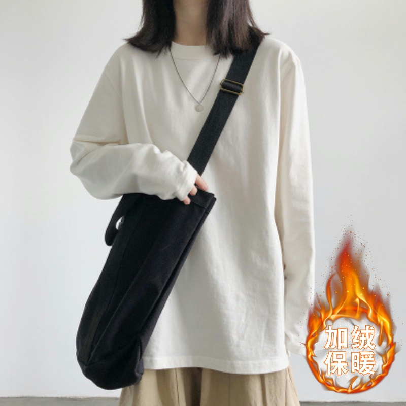 加絨長袖T恤女秋冬新款白色學生內搭保暖打底衫韓版上衣服女