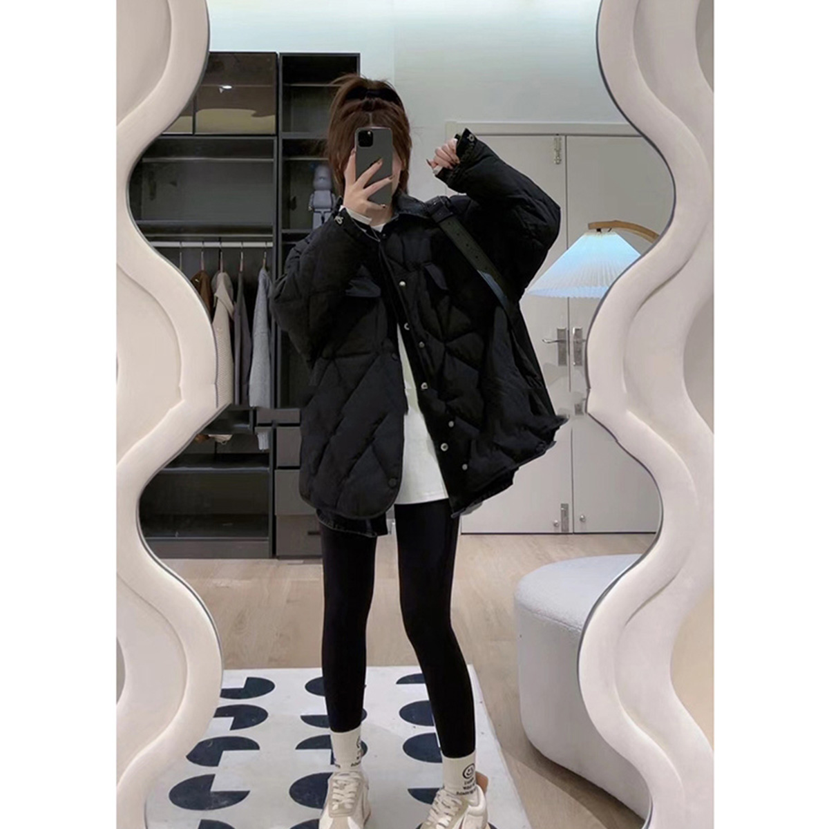 Quality Inspection Officer Picture Diamond Patterned Cotton Clothes Fake Two-piece Jackets Women's 2023 Winter Design Casual and Versatile Cotton Clothes