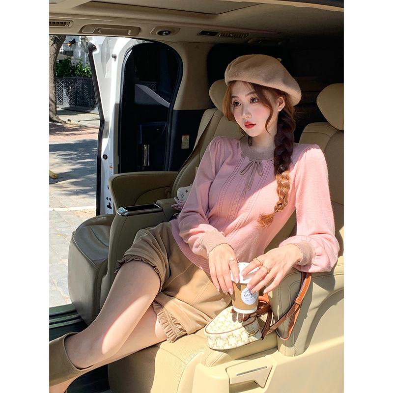 Quality Lazy style soft waxy sweater knitted top for women autumn and winter wool sweater with long sleeve design