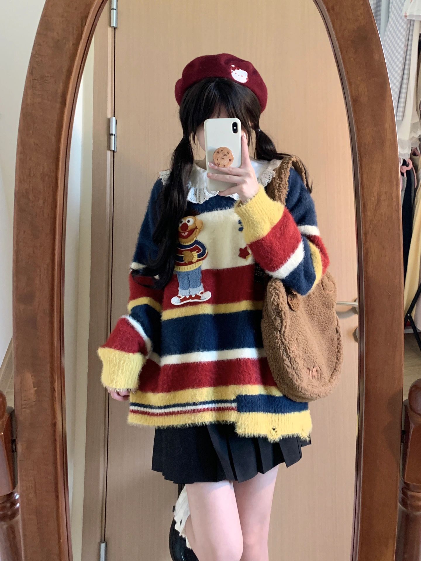 Dopamine Outfit 2023 New Design Niche College Style Retro Contrast Color Striped Knitted Sweater Women's Autumn