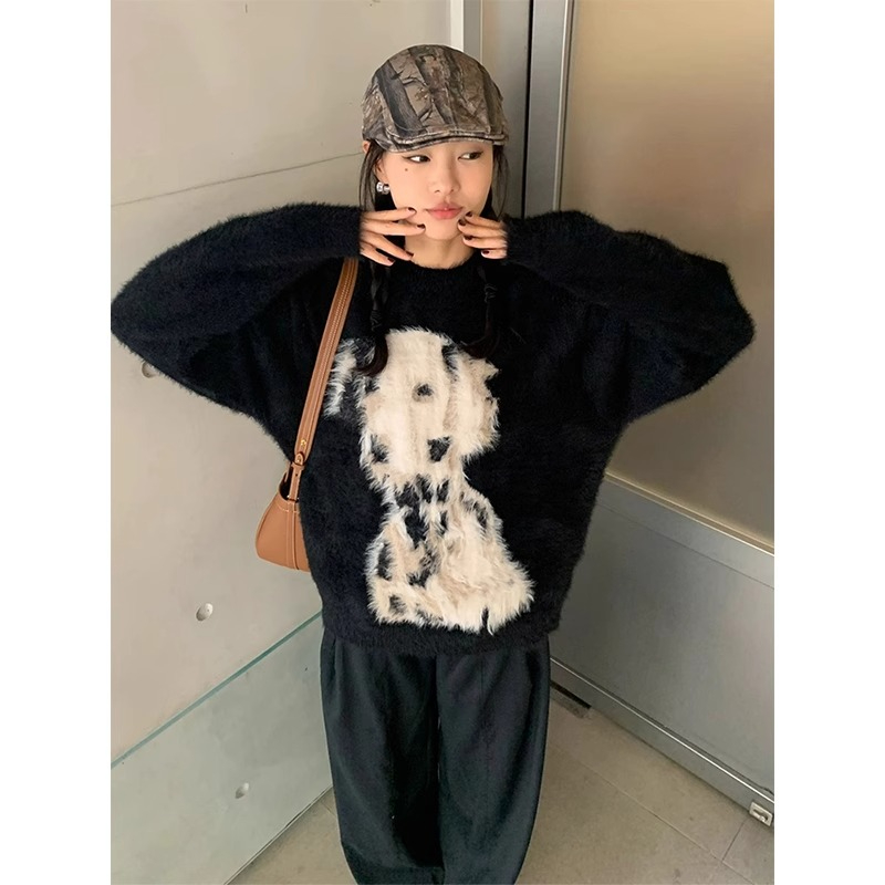 Imitation mink quality design niche 2023 autumn and winter new style loose lazy sweater