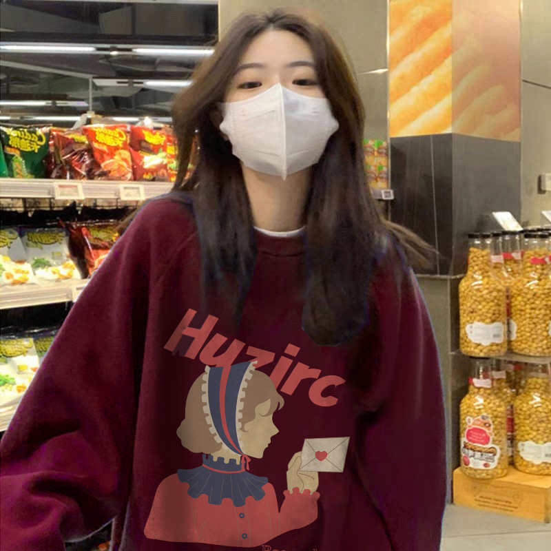 Chinese cotton composite thin 310g/plus velvet 410g autumn and winter sweatshirt for women with print