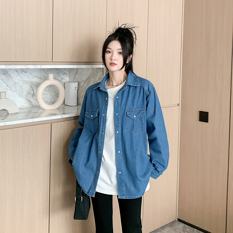 Actual shot ~ Retro denim shirt jacket women's autumn niche design top casual loose layered shirt