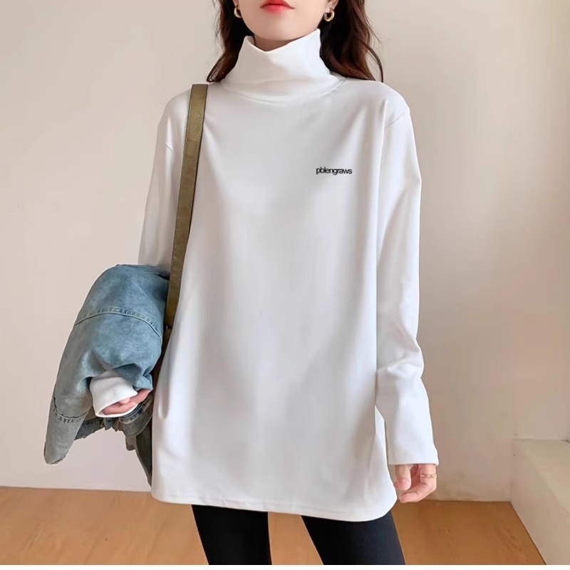 Korean velvet round neck T-shirt for women, autumn and winter slim fit inner layering shirt, warm long-sleeved brown top