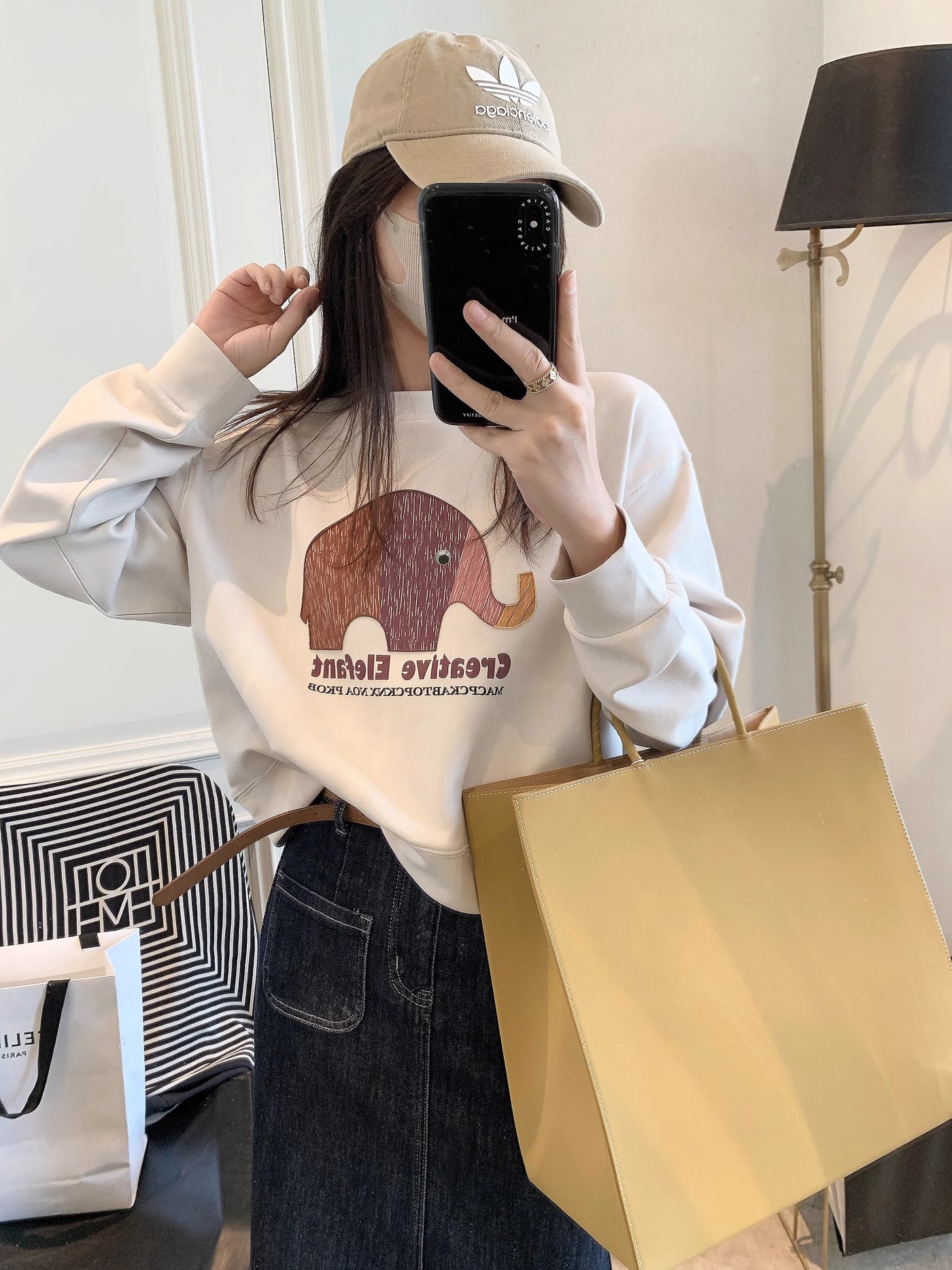 衛衣女早秋新款女裝時尚短款大象印花圓領長袖休閒上衣女