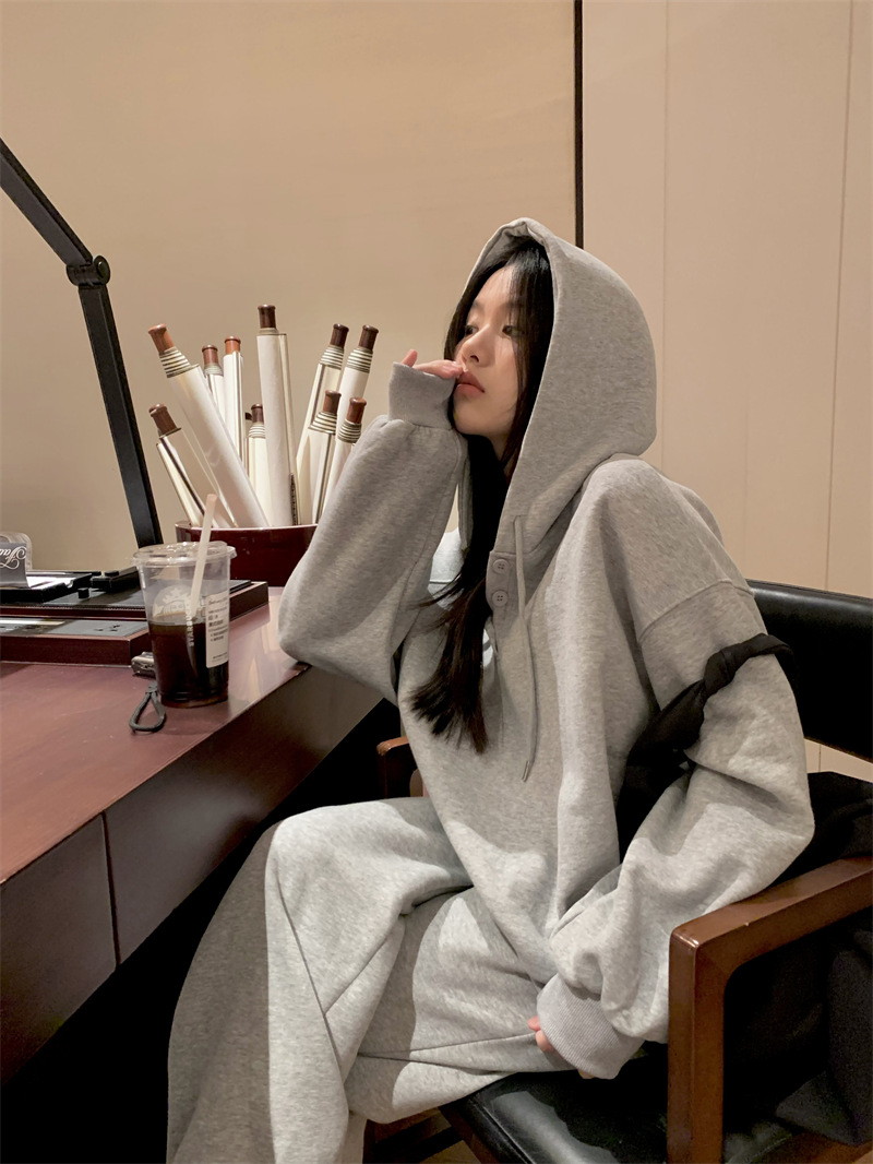 實拍 連帽衛衣運動套裝女寬鬆顯瘦時尚韓版學生休閒兩件套