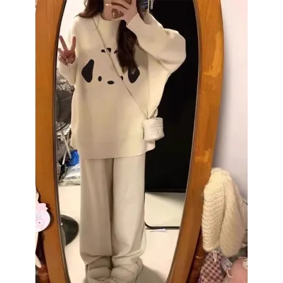 毛衣女秋冬2023新款軟糯小個子圓領寬鬆慵懶風針織設計感小眾上衣