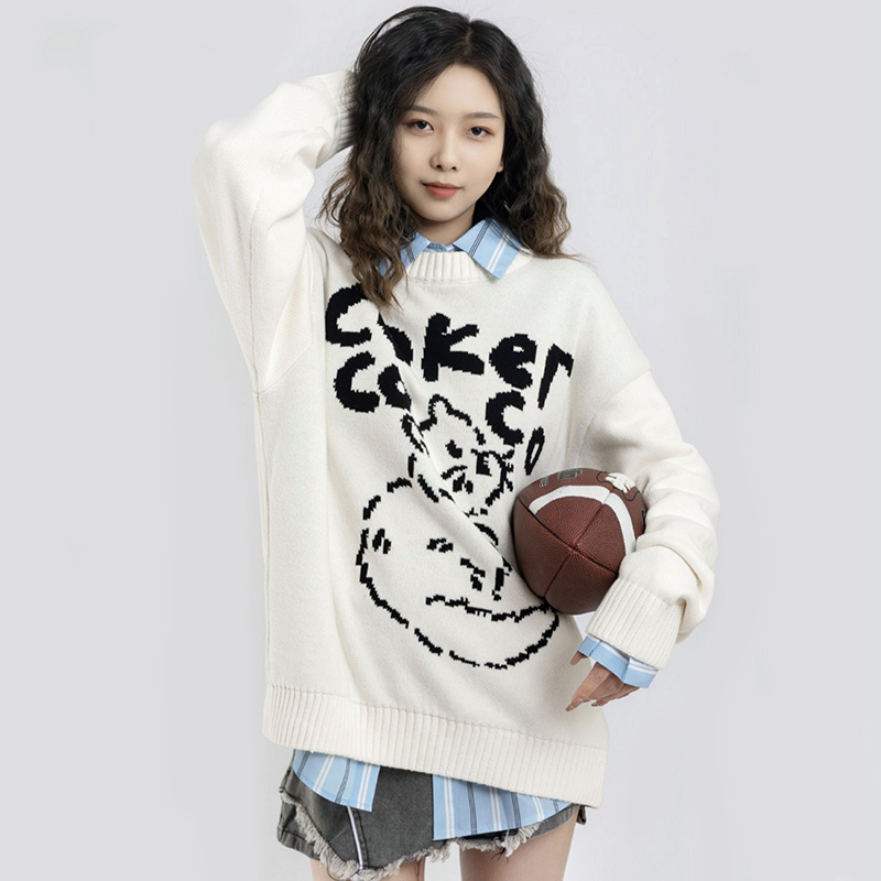 Autumn and winter new women's clothing design niche cat sweaters men's and women's round neck fashion brand loose casual couple knitting