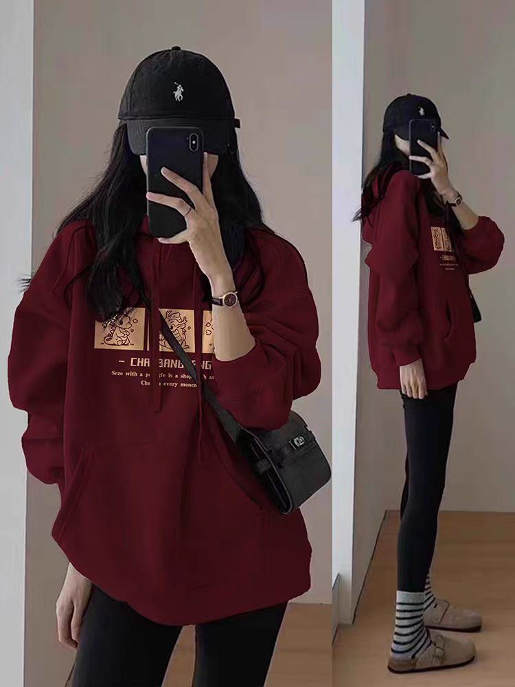 Thin Chinese cotton milk silk plus velvet Chinese cotton silver fox velvet printed sweatshirt women's hooded simple high-end top