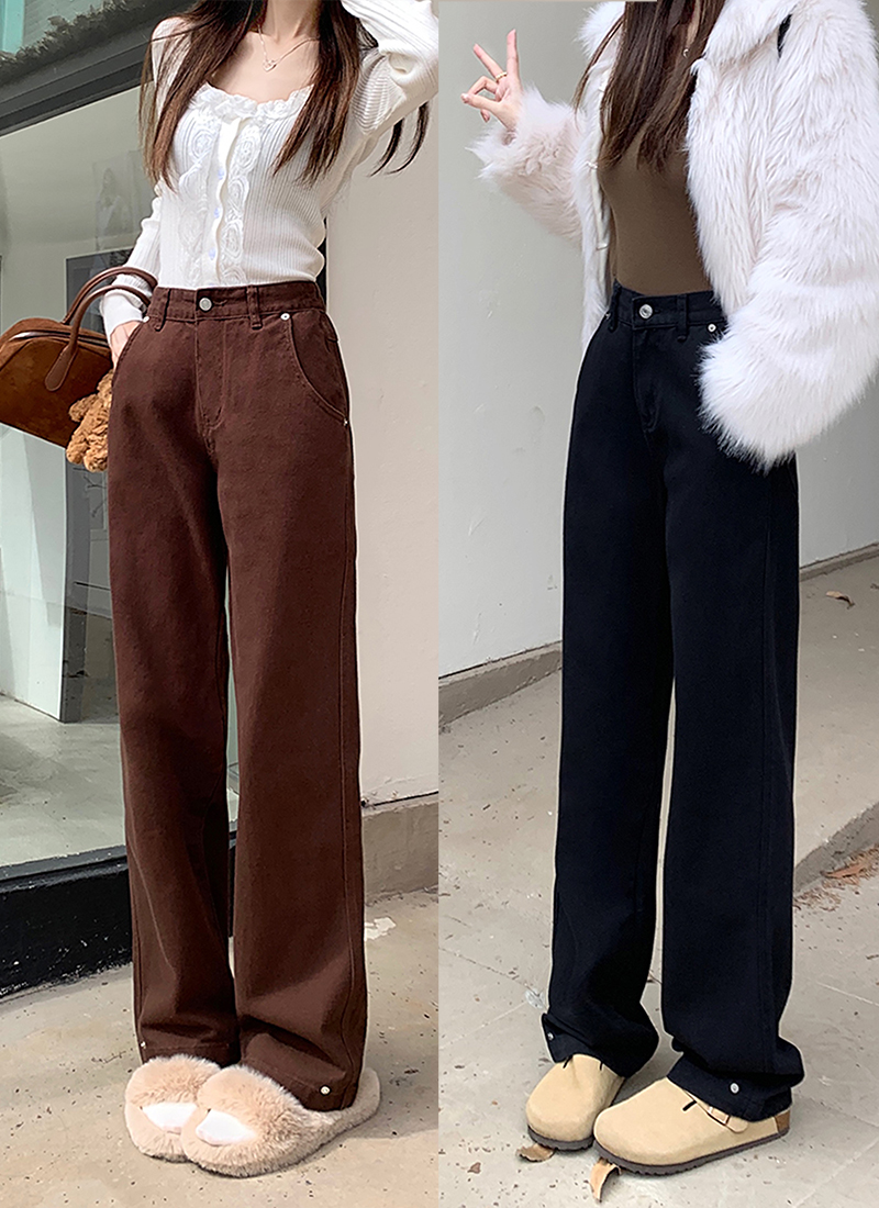Actual shot of 2024 spring new American brown brown wide-leg jeans for women high-waisted loose straight-leg floor-length pants