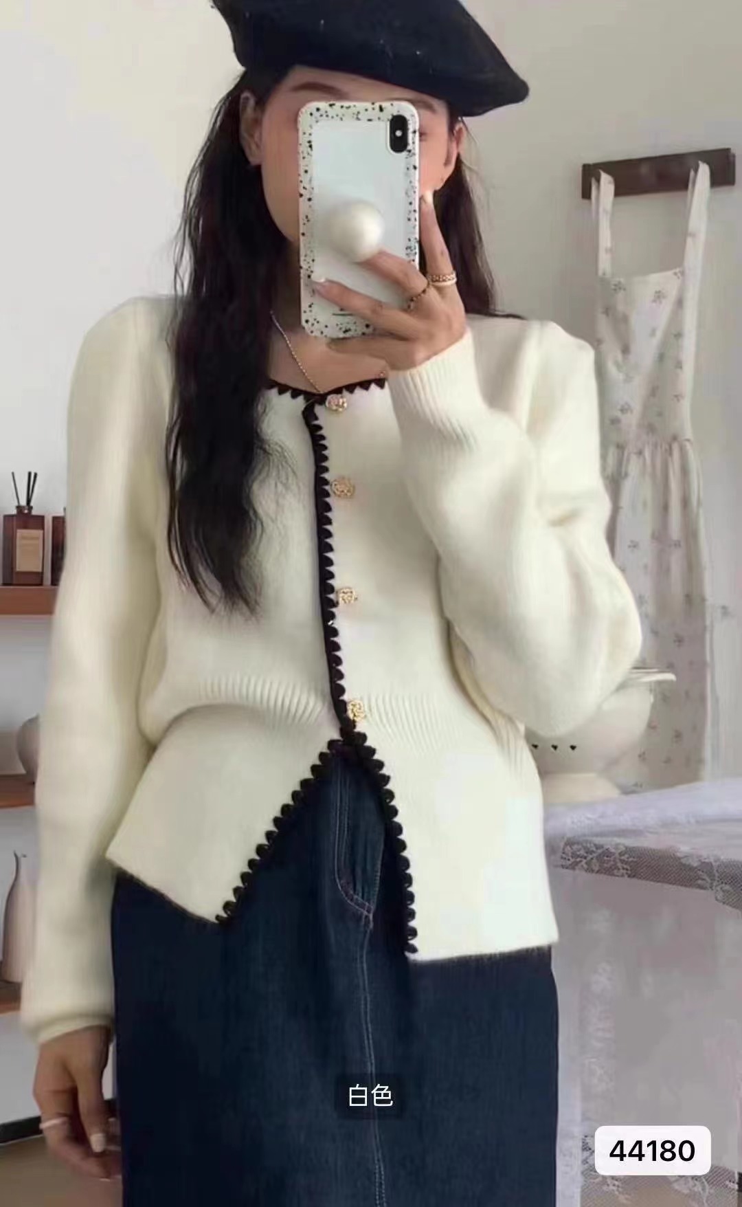 2023 Autumn and Winter New Korean Style Small Fragrance Style Square Neck Embroidered Single-breasted Cardigan Top for Women