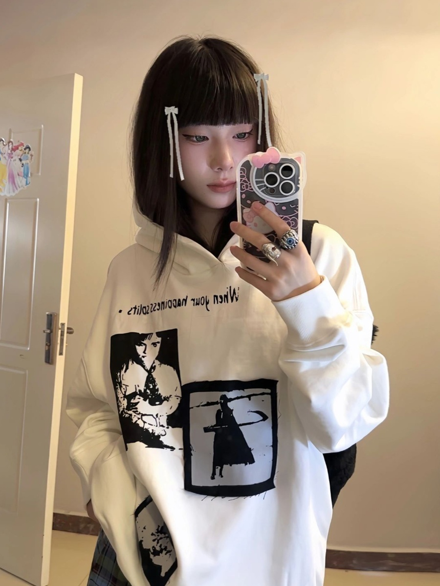Winter clothing 2023 new style velvet thickened David's hooded letter printed autumn and winter loose top for women