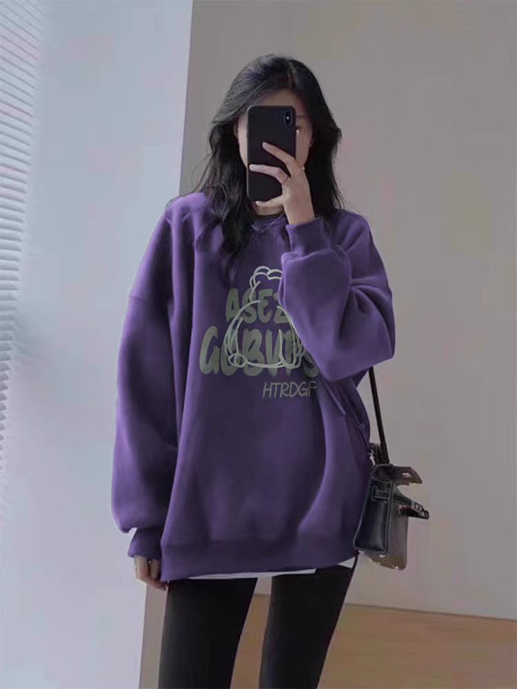 Thin Chinese cotton milk silk plus velvet Chinese cotton silver fox velvet round neck printed sweatshirt for women couple quality
