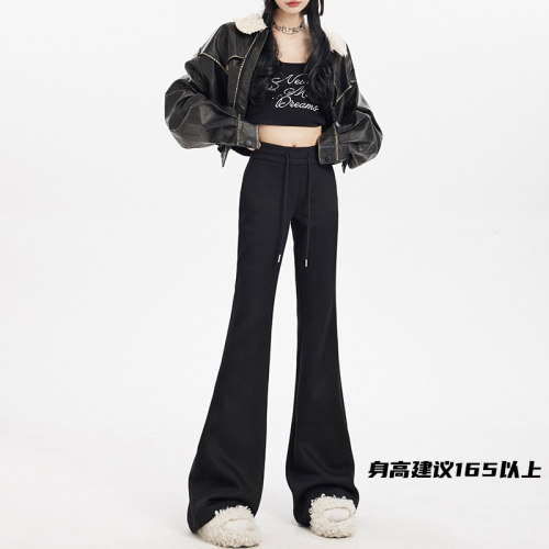 Thin Chinese Cotton Composite + Composite Silver Fox Velvet Micro-flare Sweatpants Women's Slim Hot Girls Floor-Mopping Casual Pants