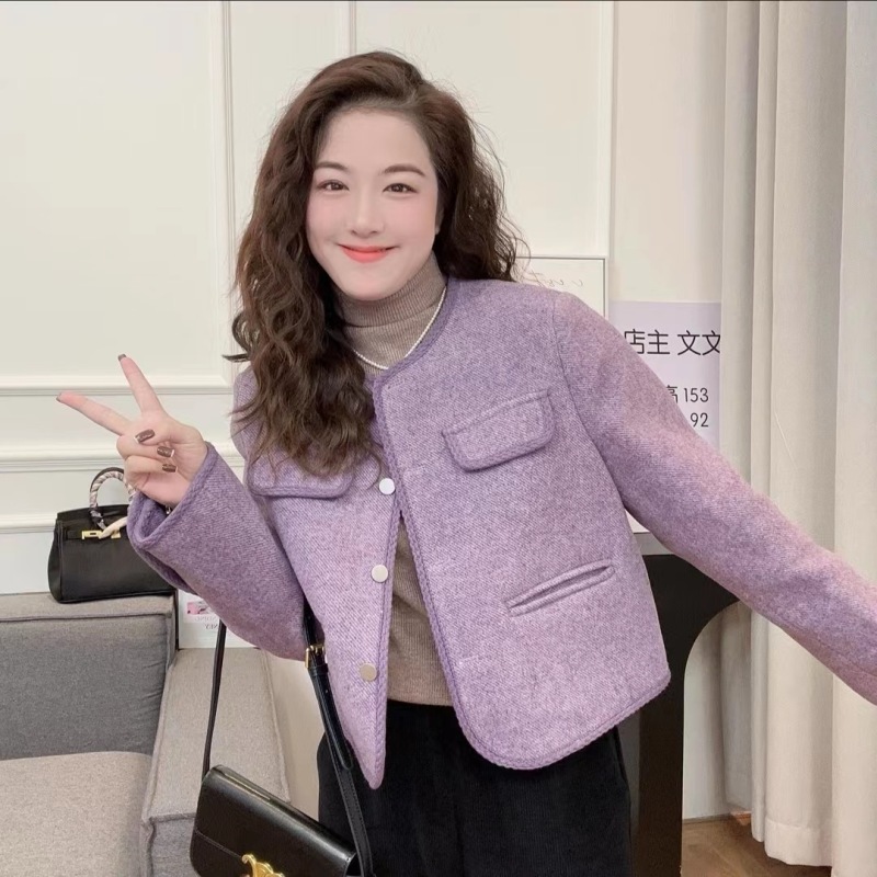 秋冬裝搭配一整套高級感韓劇女主穿搭富家千金小香風紫色