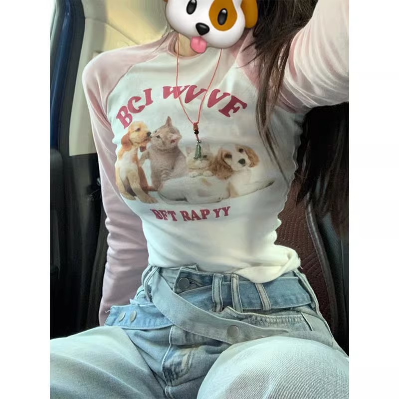 1*1純棉包領正肩短款t恤女春秋修身打底衫顯瘦辣妹純欲風上衣