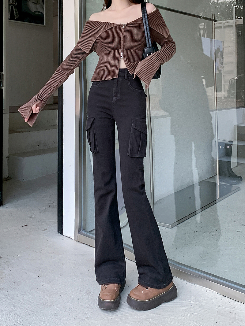 Real shot ~ American high street vibe jeans for women in autumn high waist straight slim workwear slightly flared pants