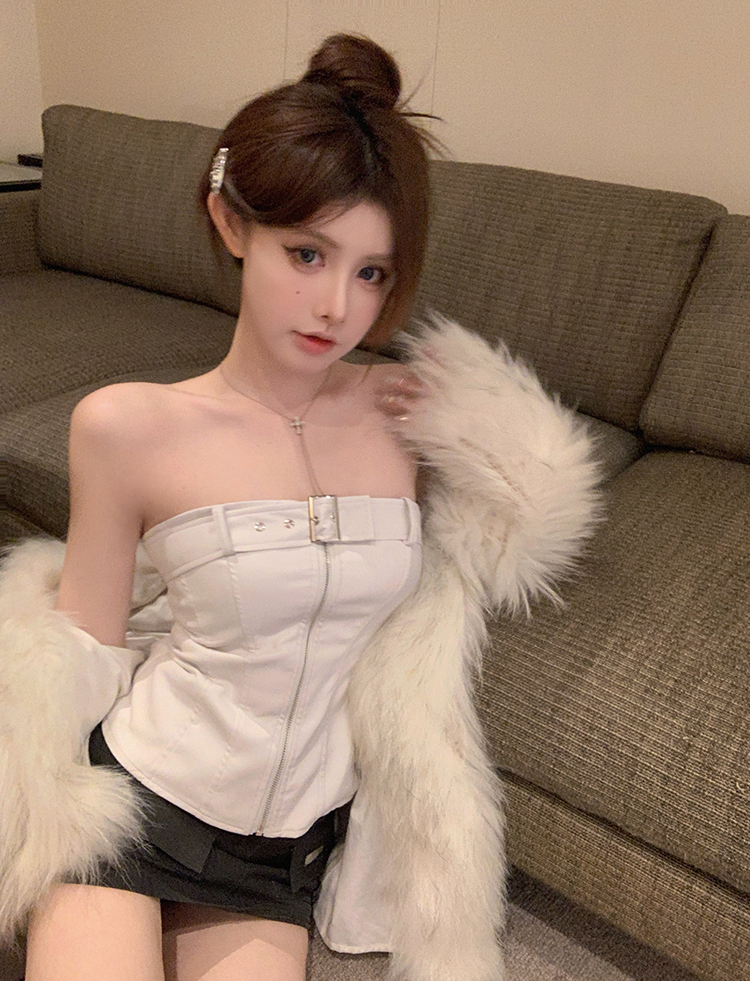 實拍 秋冬內搭內里加絨收腰皮抹胸精緻時髦高級金屬pu內搭