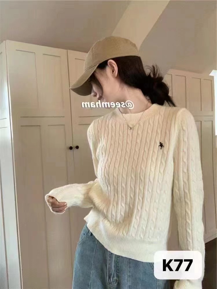 Apricot twist sweater for women in autumn and winter with design embroidery gray sweater loose pullover with long-sleeved top