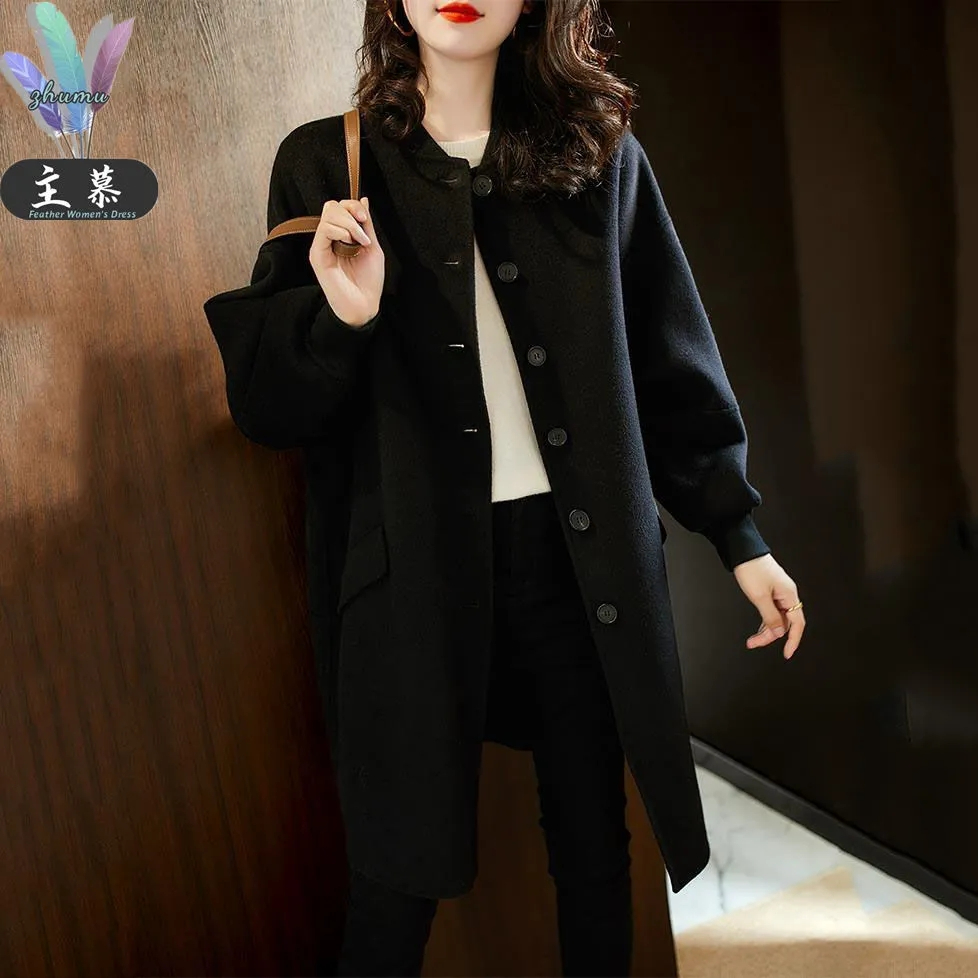 毛呢外套女秋冬季新款洋氣中長款修身顯瘦休閒百搭呢子大衣