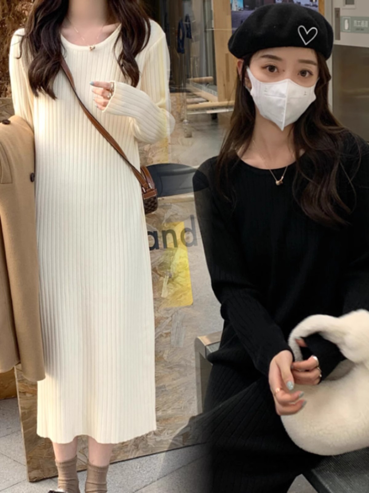 大碼女裝秋冬慵懶風寬鬆內搭打底連衣裙胖mm顯瘦遮肚針織毛衣長裙