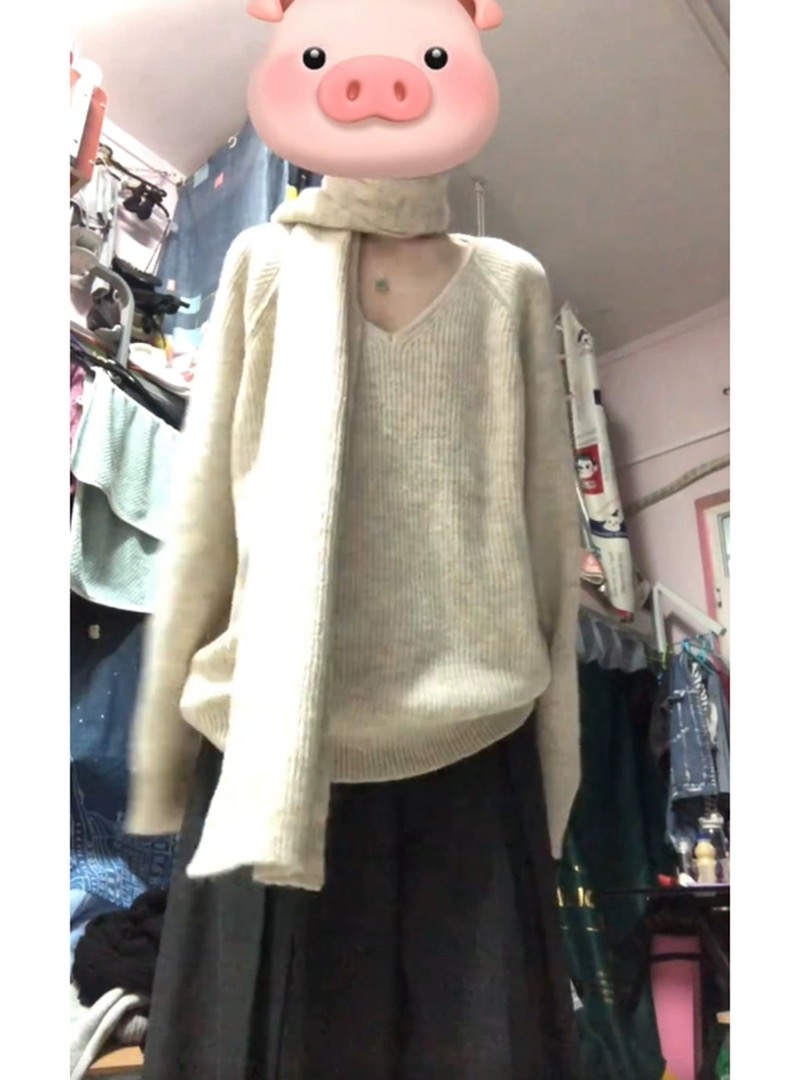港風chic復古v領毛衣女秋冬寬鬆慵懶風軟糯溫柔休閒百搭針織衫潮