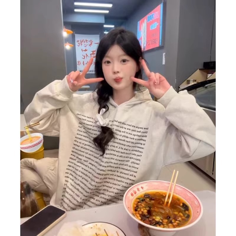 滿版字母寬鬆重磅泰戈爾連帽衛衣男女秋冬新款美式情侶加絨厚帽衫
