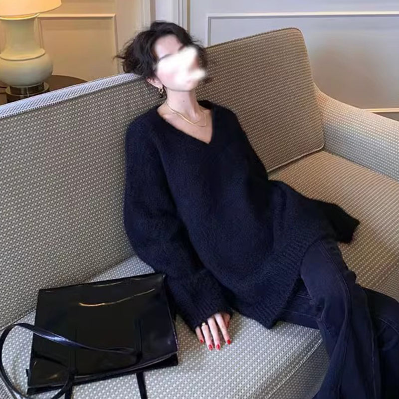 聖誕穿搭v領紅色毛衣女秋冬季2023新款慵懶風軟糯內搭針織衫上衣
