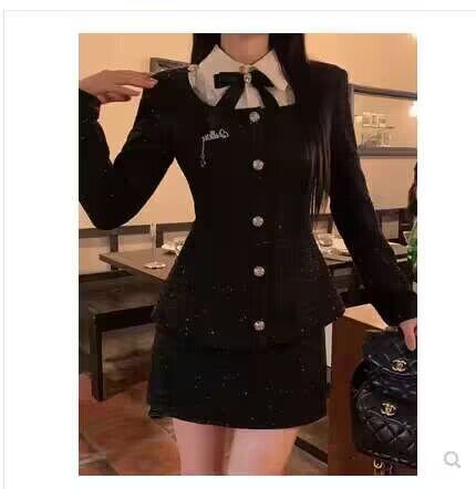 韓式制服學院風小香風套裝西裝外套秋冬收腰顯瘦拼接連衣裙兩件套