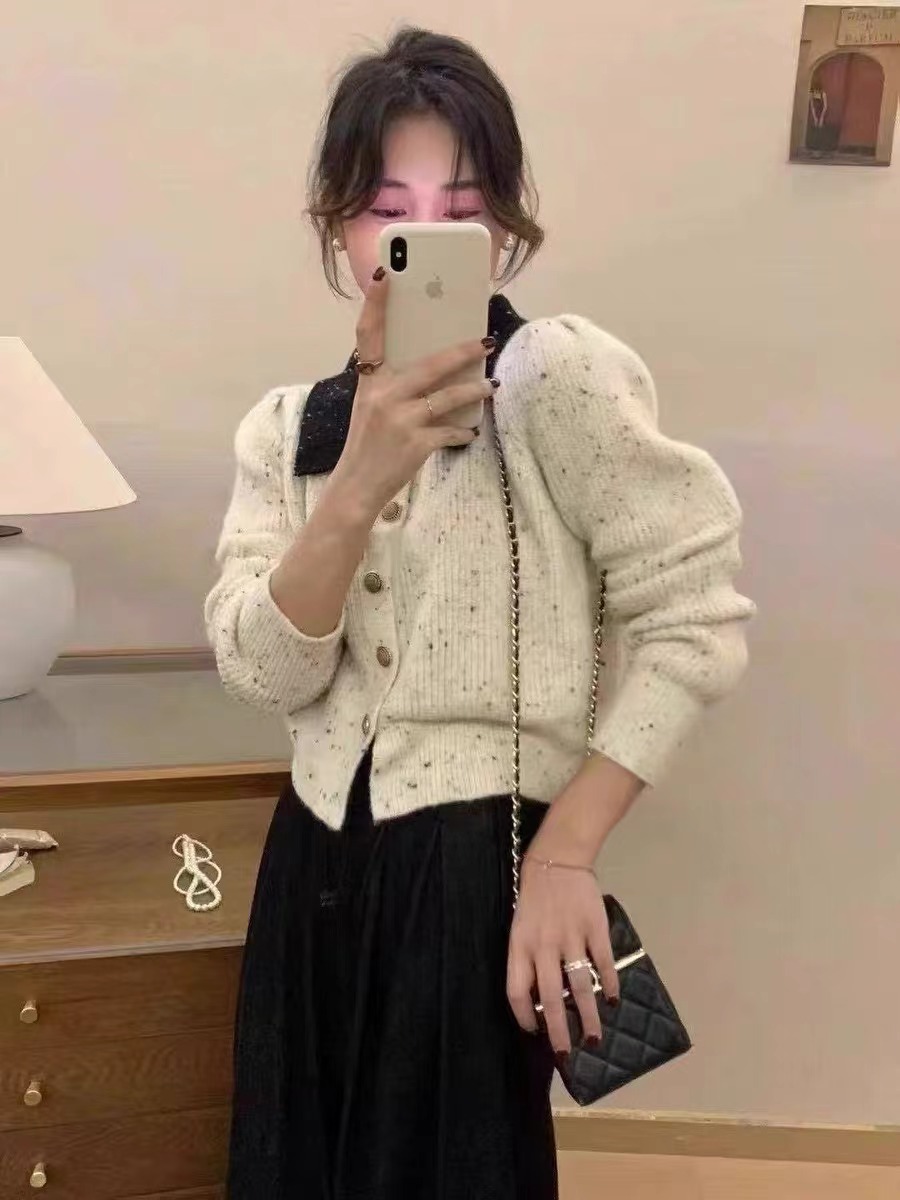法式小香風設計感針織開衫女秋冬新款單排扣翻領氣質毛衣長袖上衣