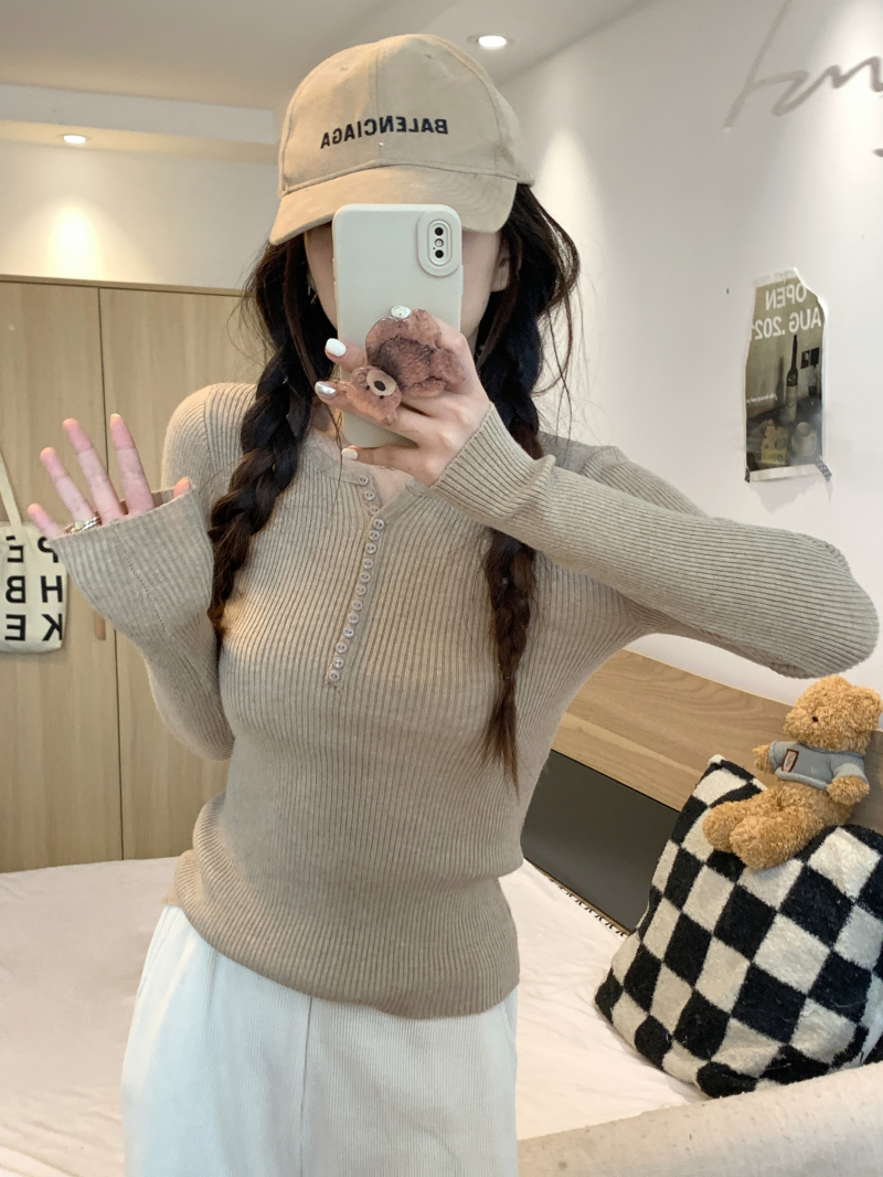 低領毛衣女秋冬很仙的心機上衣設計感內搭長袖洋氣百搭針織打底衫