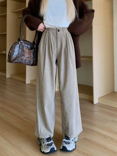 Real shot of Maillard's versatile corduroy autumn and winter new retro loose slimming straight casual wide-leg pants