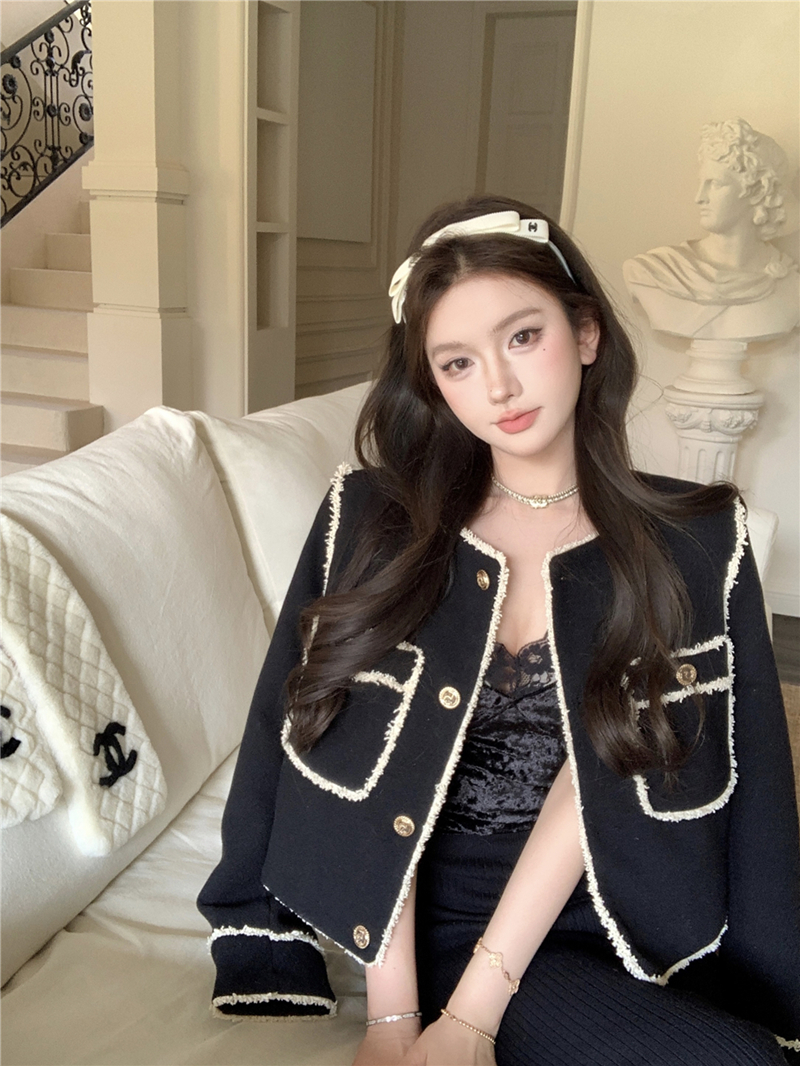 實拍秋冬加棉小香風呢子外套氣質名媛上衣女