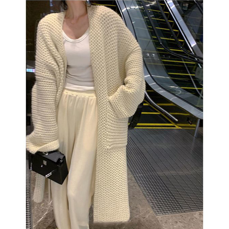 中長款純色針織開衫慵懶風軟糯毛衣女外套韓版顯瘦女裝厚春秋新款