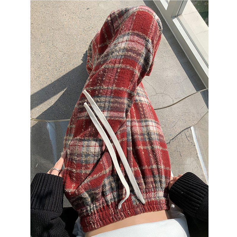 280g woolen woolen woolen woolen wide leg pants for women autumn and winter high waist plaid drape straight pants