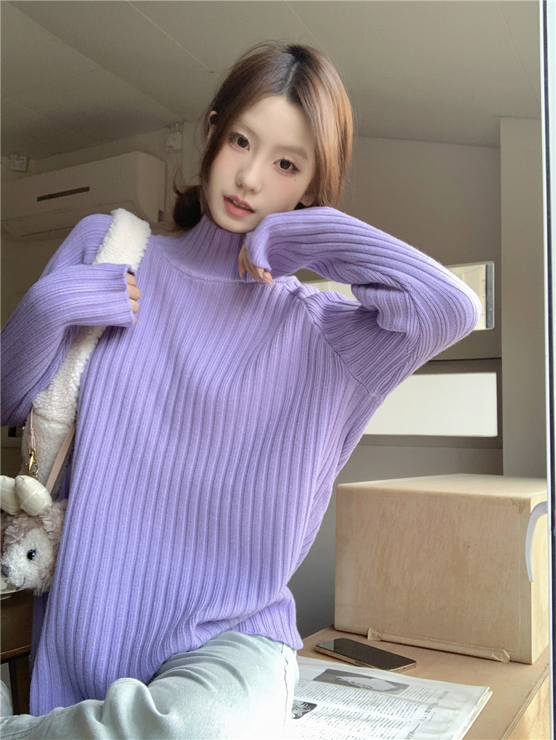 實拍~韓版新款美拉德慵懶中領中長款寬鬆彈力加厚毛衣 18色