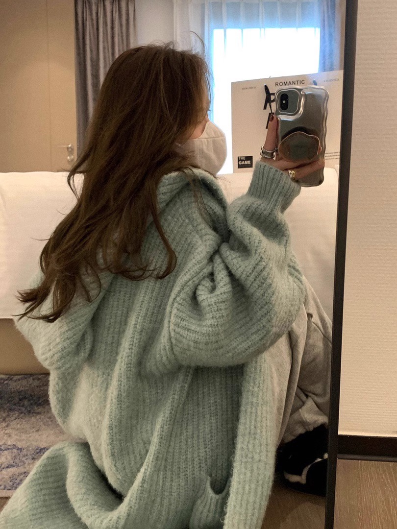 2023 New Loose Lazy Style Outerwear Knitwear Mid-Length Cardigan Women's Autumn and Winter Korean Style Sweater Jacket