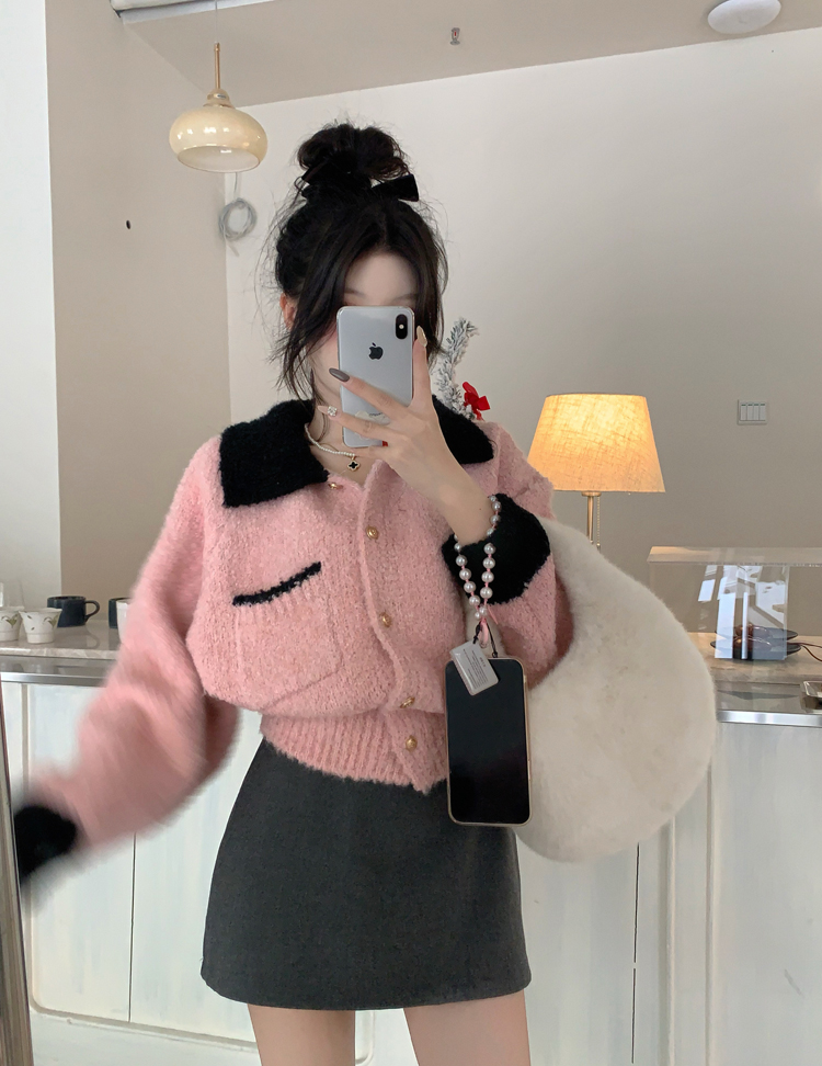 Real shot of thickened fufu lapel sweater, small fragrant jacket + slimming and versatile hip-hugging short skirt