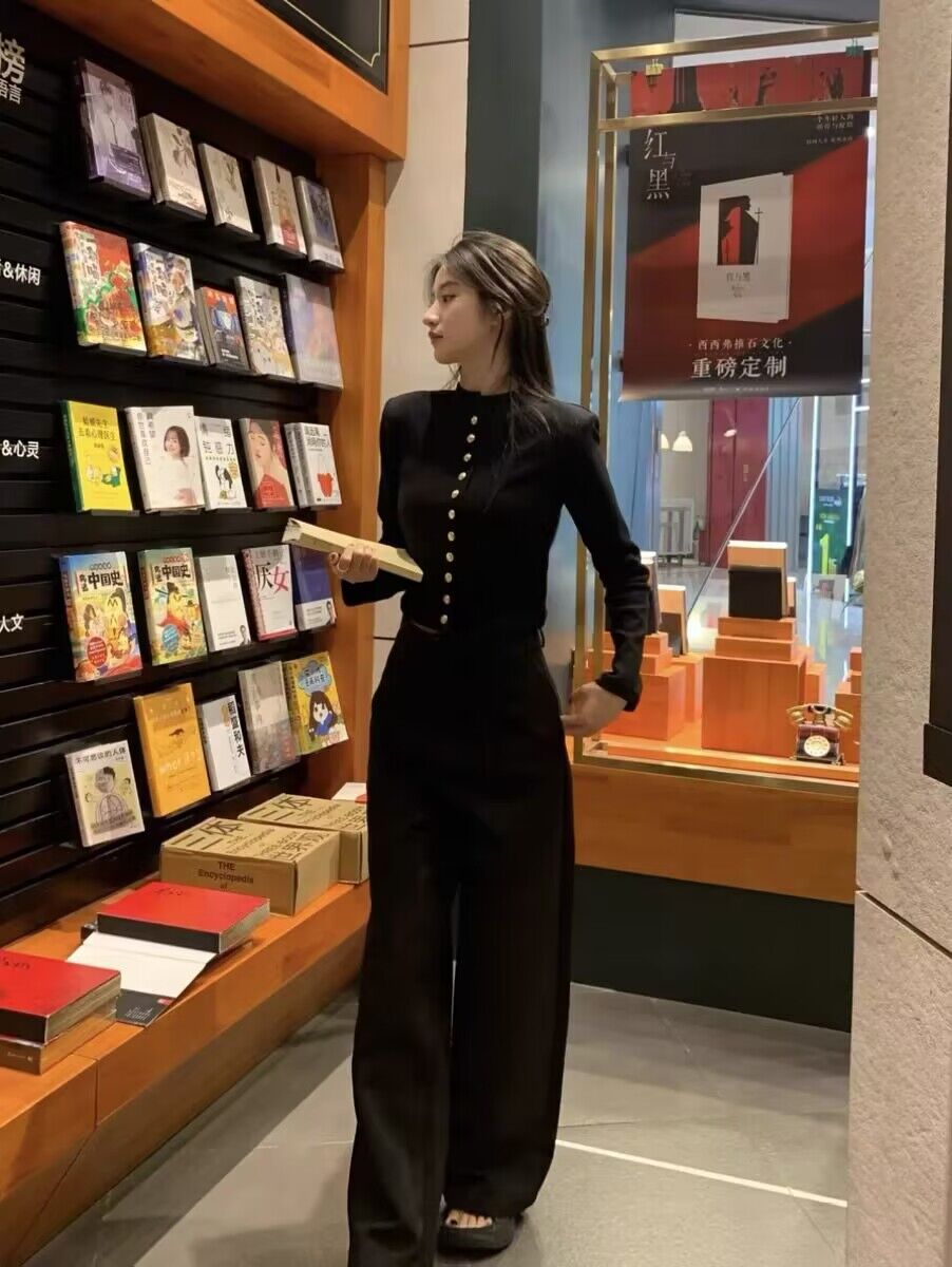金屬扣廓形外套高級氣質顯瘦針織開衫長袖毛衣秋冬千金西裝褲套裝