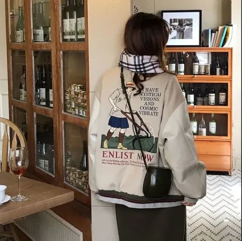 美式復古校園風棒球服女秋冬設計感小眾重工拼接加絨加厚夾克外套