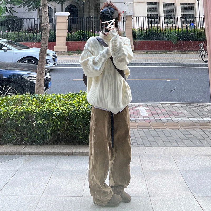 白色高領毛衣女秋冬2023新款慵懶風內搭針織衫加厚上衣設計高級感