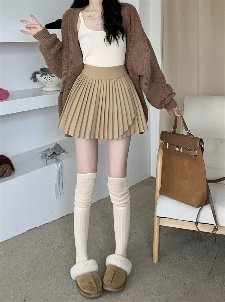 實拍 ~辣妹毛呢百褶不規則半身裙女高腰顯瘦a字防走光短裙