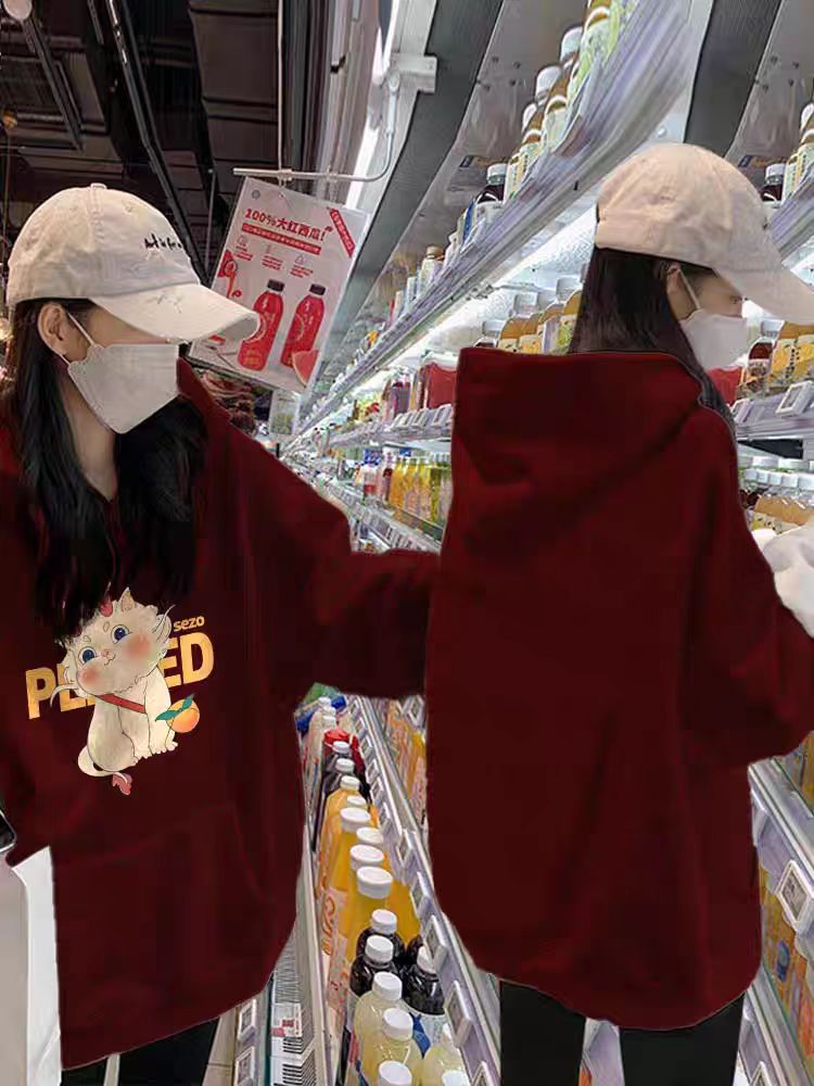 薄款華棉牛奶絲 加絨華棉銀狐絨 印花衛衣女連帽簡約高級感上衣