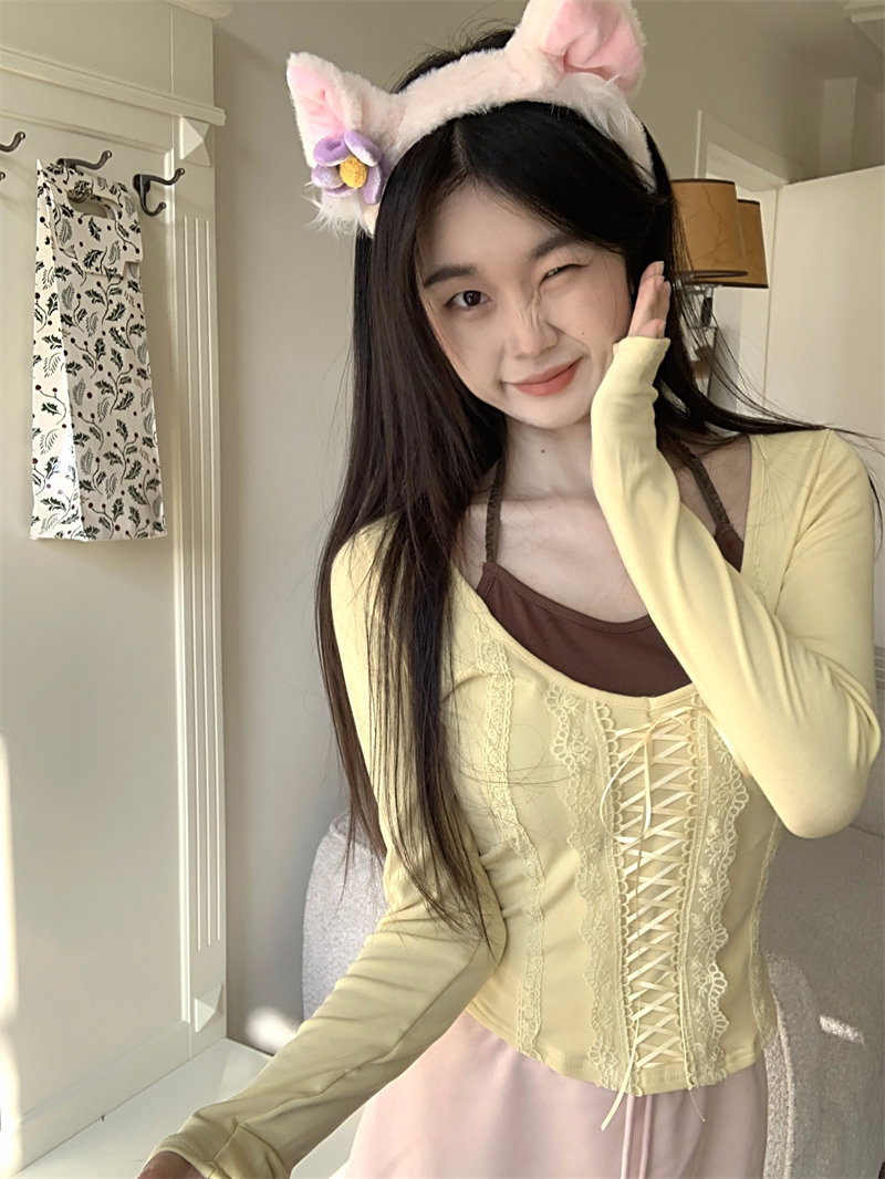 實拍 純欲掛脖設計假兩件上衣